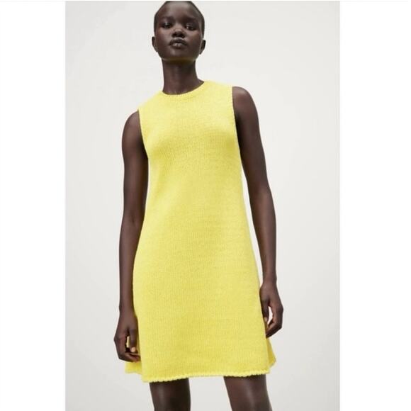 Zara Women's Yellow Sleeveless Knit Crew Neck Tank Sweater Mini Dress Size M - Picture 3 of 9